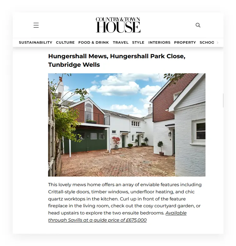 Best New properties on the Market In Tunbridge Wells as featured in Country and Town House. 